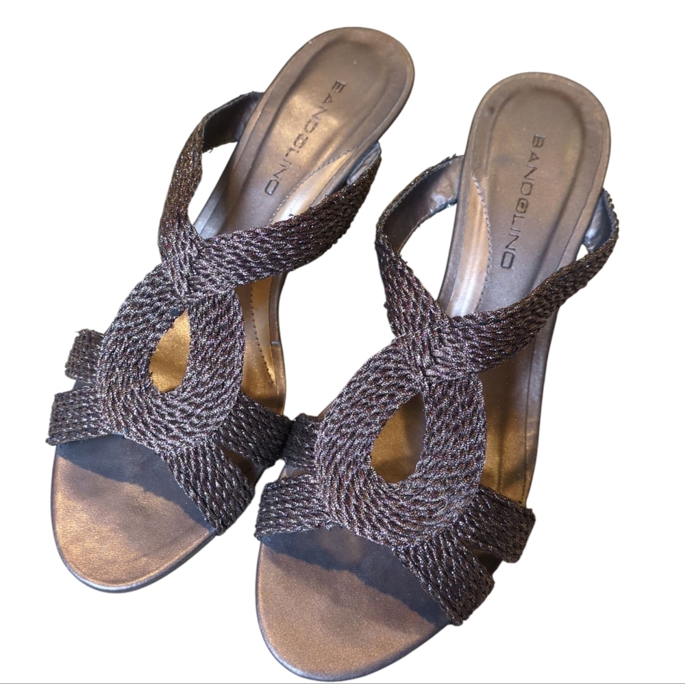Bandolino Bronze Wedge Sandals, 8.5, Open Toe, Braided, Non-Slip, Sparkly Shoe